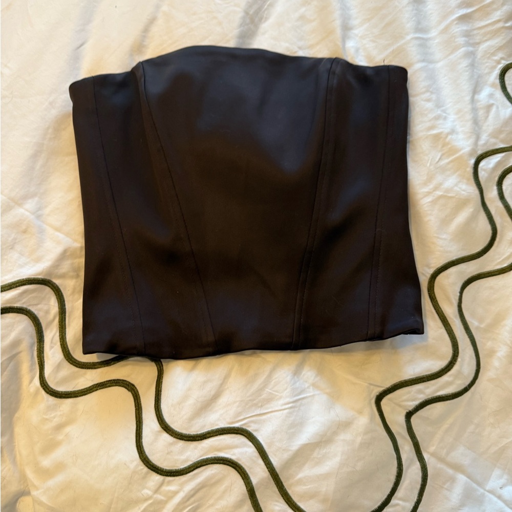 Brown Aritzia Satin Strapless Corset Top